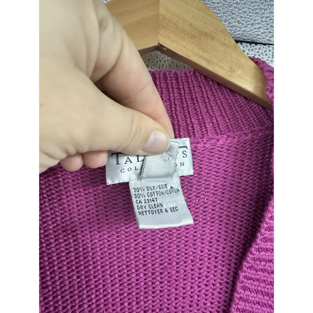 Vintage Talbots Collection‎ Magenta Pink Silk Cotton One Button Sweater Womens L